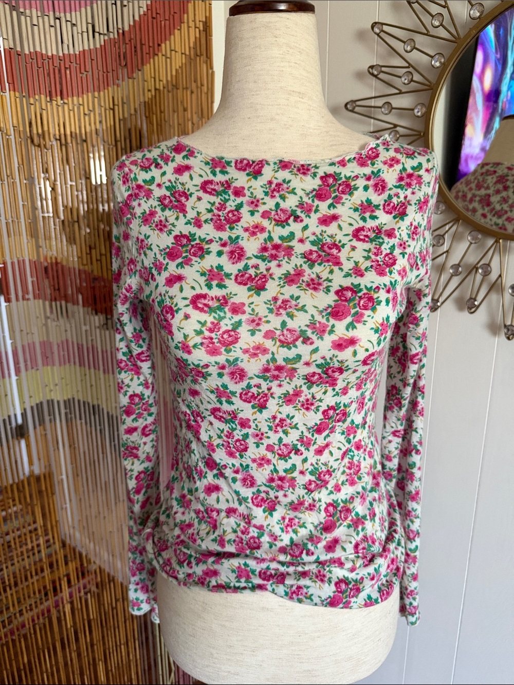 intimissimi Cream Long-Sleeve Top with Pink Floral Print